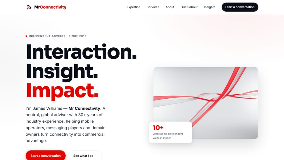 The mrconnectivity.com home page, headed Interaction. Insight. Impact.